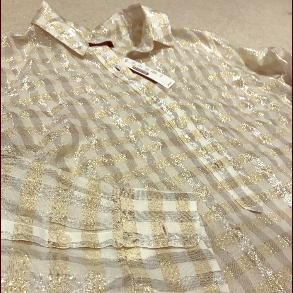 J Crew long sleeve plaid metallic dress shirt